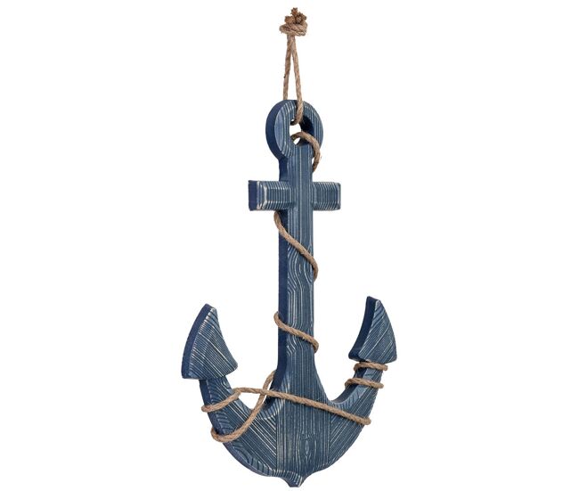 Figura de decoración ancla colgante de madera azul 32x3x52h cm