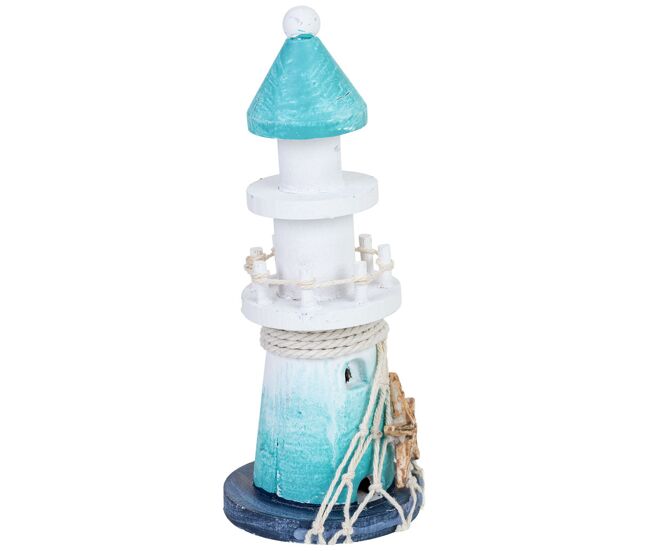 Figura de decoración faro de madera azul 7x7x18h cm