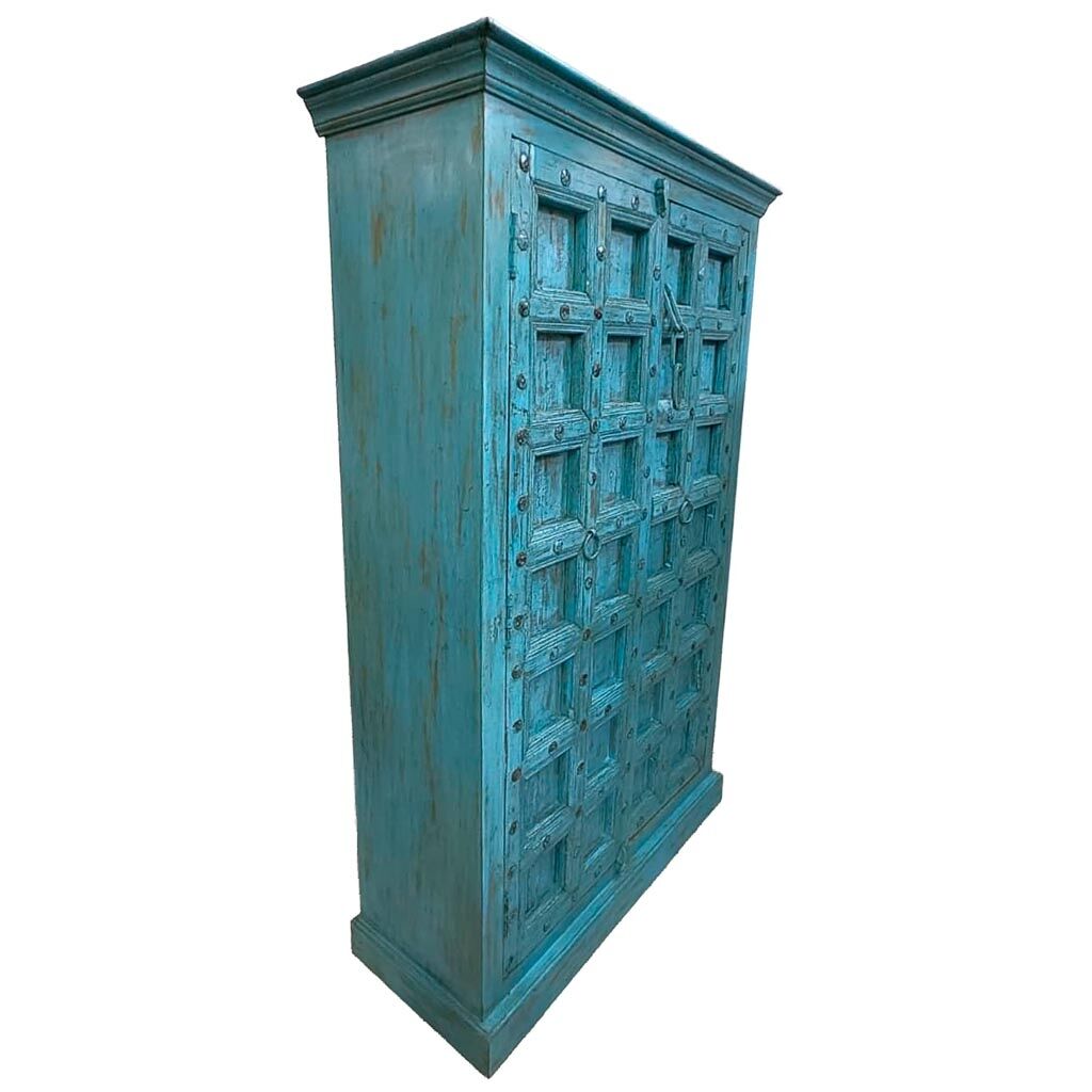 Armario de madera acabado artesanal azul 120x46x170h cm