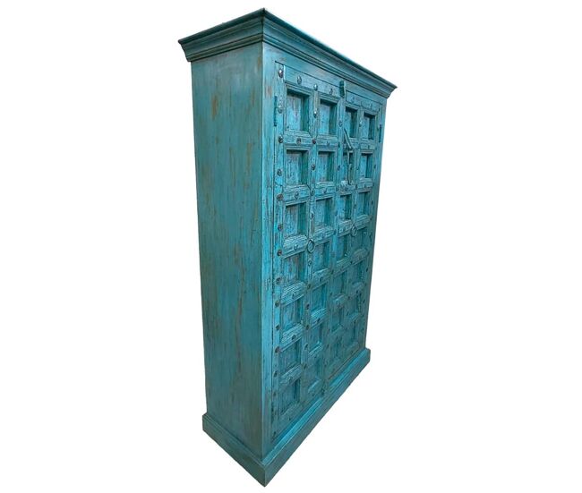 Armario de madera acabado artesanal azul 120x46x170h cm