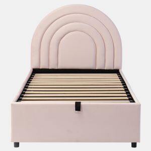 Cama estofada 90x200 - Cama individual com cabeceira e estrado de ripas - Rosa