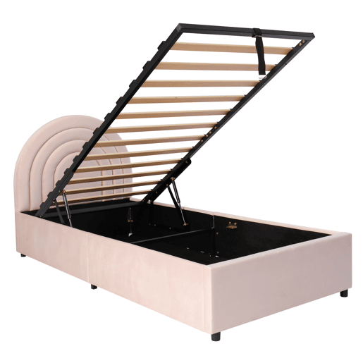 Cama estofada 90x200 - Cama individual com cabeceira e estrado de ripas - Rosa