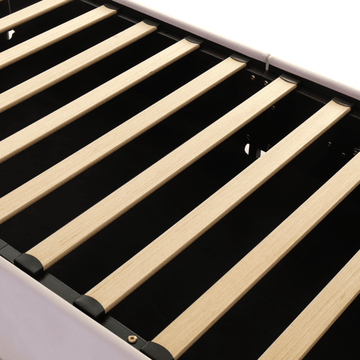 Cama estofada 90x200 - Cama individual com cabeceira e estrado de ripas - Rosa