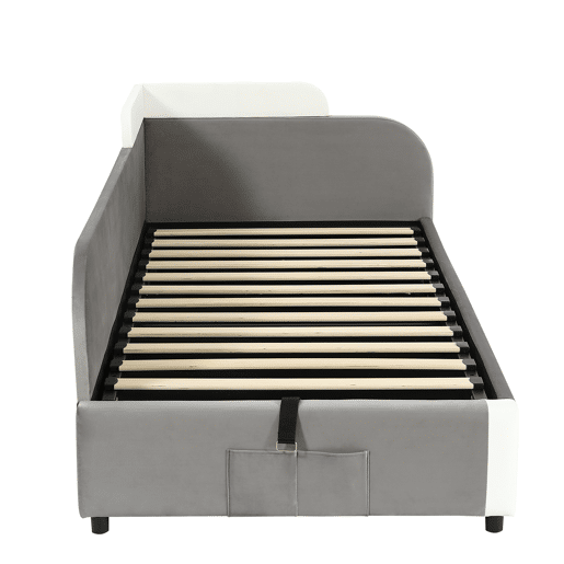 Cama individual 90x200 cm - Cama infantil hidráulica com arrumação - Cinza Cama individual 90x200 cm - Cama infantil hidráulica com arrumação - Cinza