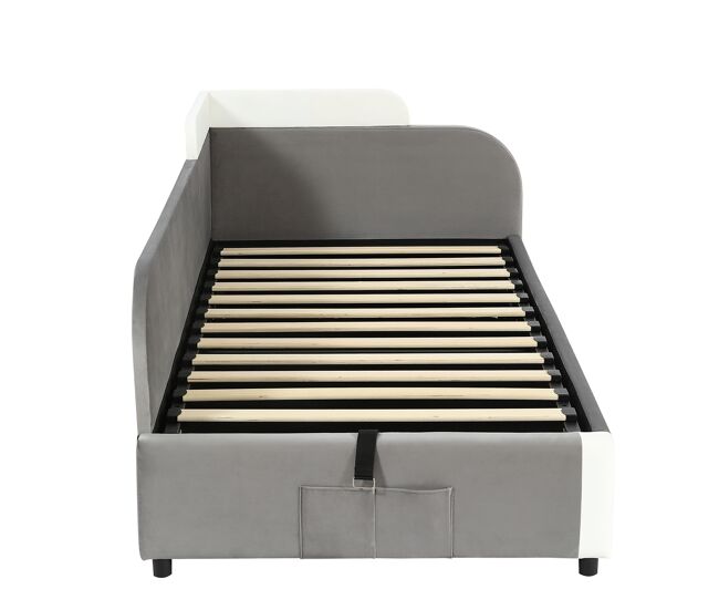 Cama individual 90x200 cm - cama infantil hidráulica con almacenamiento - gris