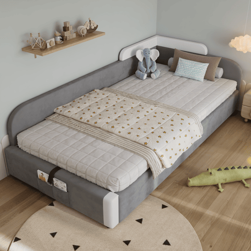 Cama individual 90x200 cm - Cama infantil hidráulica com arrumação - Cinza Cama individual 90x200 cm - Cama infantil hidráulica com arrumação - Cinza
