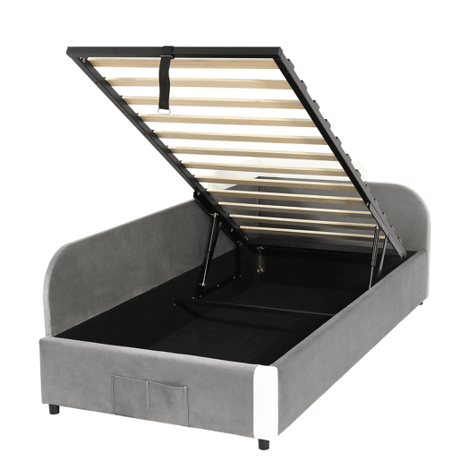 Cama individual 90x200 cm - Cama infantil hidráulica com arrumação - Cinza Cama individual 90x200 cm - Cama infantil hidráulica com arrumação - Cinza