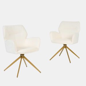 Cadeira de jantar giratória (2 unidades) - Cadeiras com pés de metal, assento em tecido tipo veludo - Branco creme