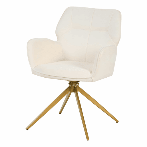 Cadeira de jantar giratória (2 unidades) - Cadeiras com pés de metal, assento em tecido tipo veludo - Branco creme