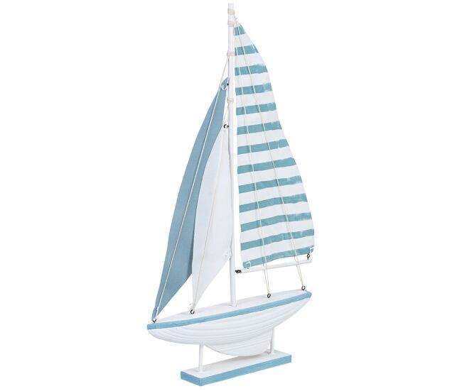 Figura de decoración barco de madera azul 31x5x56h cm
