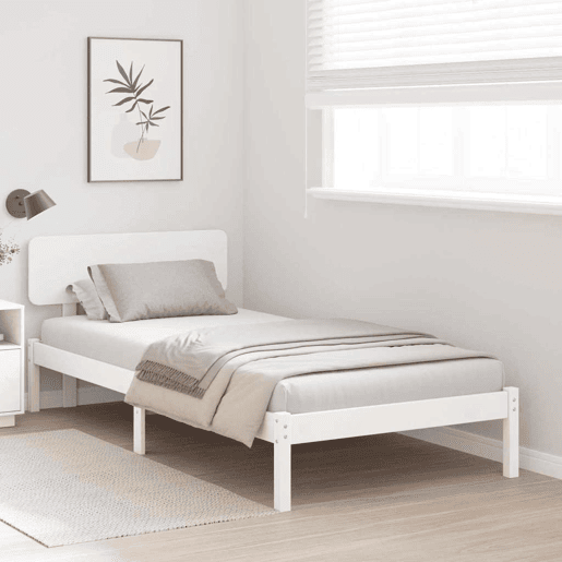 Estrutura de cama de solteiro para adultos com Cabeceira - Branco 100 x 200 cm