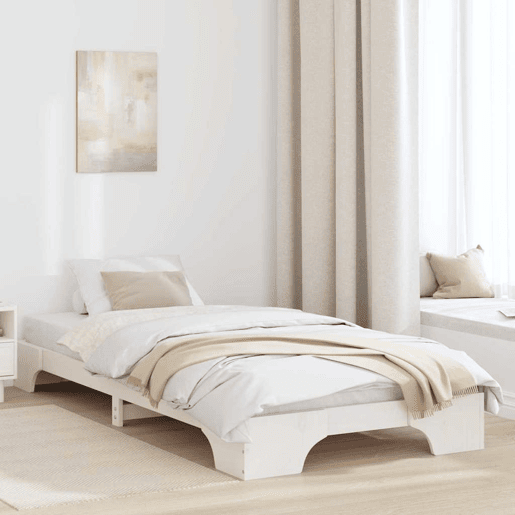 Estrutura de cama de solteiro para adultos - Branco 75 x 190 cm Madeira de Pinheiro Sólida
