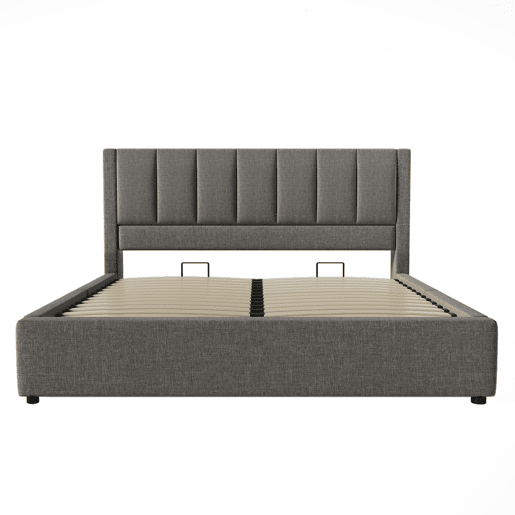 Cama estofada 180x200 cm - Com suporte para copo e estação de carregamento - Cinza