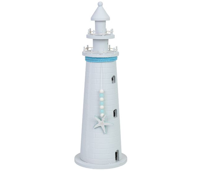 Figura de decoración faro de madera blanco 15.5x15.5x50h cm