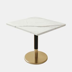Mesa de jantar moderna retangular 80 x 60 cm - Mesa pequena com padrão em mármore branco e base em metal preto e dourado - para sala de jantar, cozinha e escritório