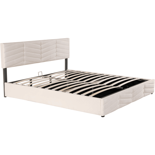Cama estofada 180x200 cm - Cama de casal hidráulica com cabeceira ajustável, estilo riscas, veludo - Bege