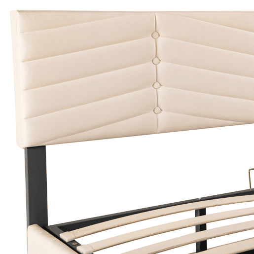 Cama estofada 180x200 cm - Cama de casal hidráulica com cabeceira ajustável, estilo riscas, veludo - Bege