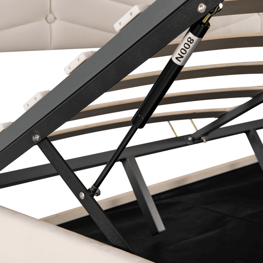 Cama estofada 180x200 cm - Cama de casal hidráulica com cabeceira ajustável, estilo riscas, veludo - Bege