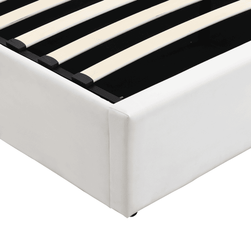 Cama estofada LED 140 x 190 cm - hidráulica com porta USB, iluminação e arrumação - Branco