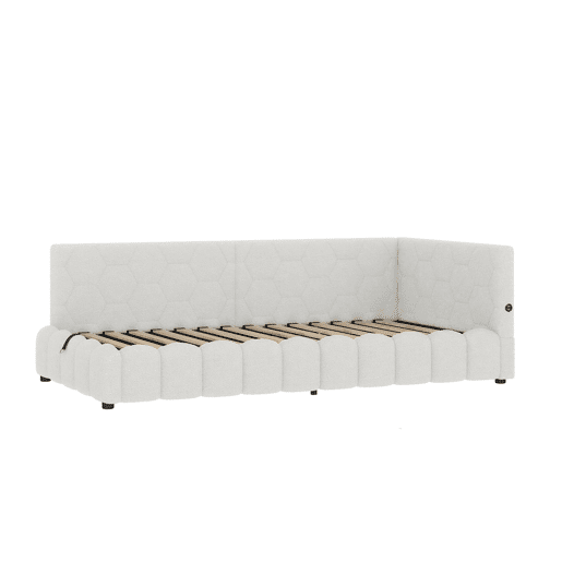 Cama de dia 90x200cm - Sofá-cama, com estrado (sem colchão), barra de luz LED, mecanismo hidráulico, porta USB e Tipo-C, material confortável, imitação de lã - Branco
