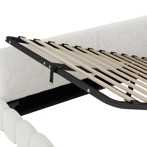 Cama de dia 90x200cm - Sofá-cama, com estrado (sem colchão), barra de luz LED, mecanismo hidráulico, porta USB e Tipo-C, material confortável, imitação de lã - Branco