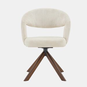 Conjunto de 2 cadeiras retro giratórias - Cadeiras de jantar em tom creme com riscas verticais e pés em madeira maciça na cor nogueira - Cor: Branco, Nogueira