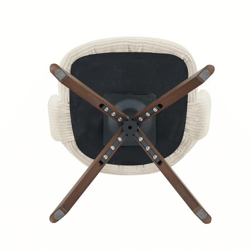 Conjunto de 2 cadeiras retro giratórias - Cadeiras de jantar em tom creme com riscas verticais e pés em madeira maciça na cor nogueira - Cor: Branco, Nogueira