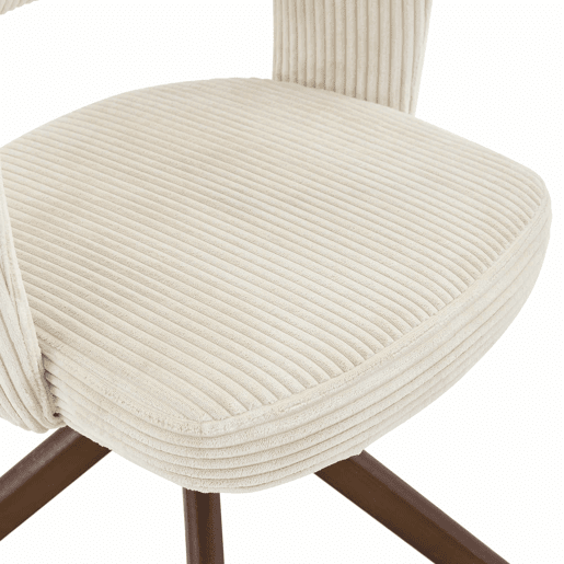 Conjunto de 2 cadeiras retro giratórias - Cadeiras de jantar em tom creme com riscas verticais e pés em madeira maciça na cor nogueira - Cor: Branco, Nogueira