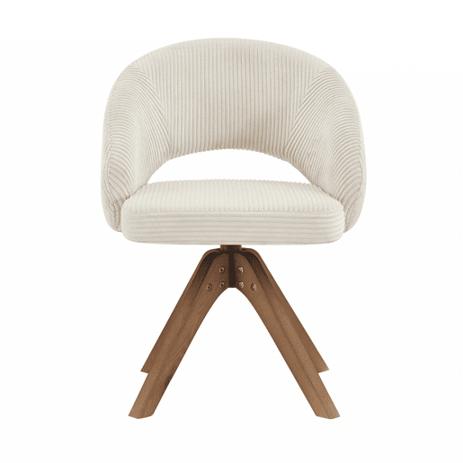 Conjunto de 2 cadeiras Retro - Estrutura com riscas verticais, madeira maciça em tom de nogueira, rotação silenciosa de 360° - Branco