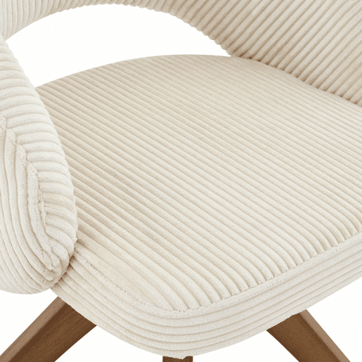 Conjunto de 2 cadeiras Retro - Estrutura com riscas verticais, madeira maciça em tom de nogueira, rotação silenciosa de 360° - Branco