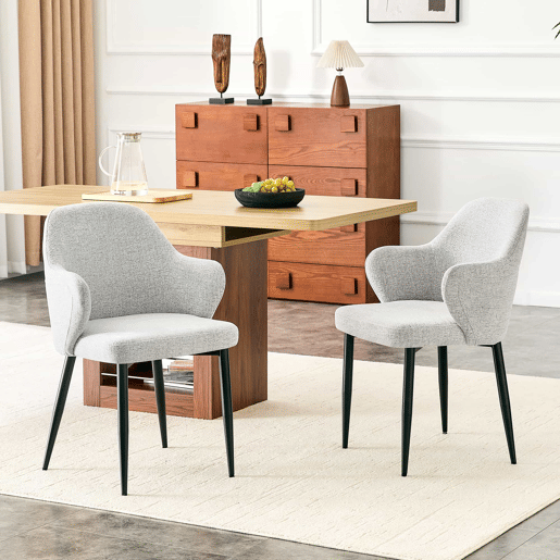Conjunto de 2 cadeiras de jantar de 83 cm - Encosto envolvente, pés metálicos cruzados - Preto, Cinza Claro