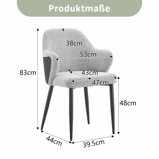 Conjunto de 2 cadeiras de jantar de 83 cm - Encosto combinado em tecido cinzento e PU preto - Cor cinzenta e preta