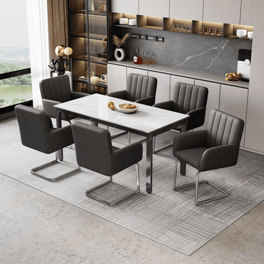 Cadeiras de sala de jantar (2 unidades) - estofadas com riscas verticais, pés metálicos em ziguezague, estilo lounge, couro sintético - preto