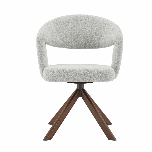 Conjunto de 2 cadeiras retro de luxo - Estrutura em tecido cinzento claro com pés em madeira maciça na cor nogueira, rotação silenciosa de 360° e encosto curvo