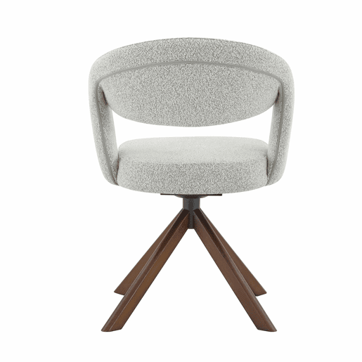 Conjunto de 2 cadeiras retro de luxo - Estrutura em tecido cinzento claro com pés em madeira maciça na cor nogueira, rotação silenciosa de 360° e encosto curvo