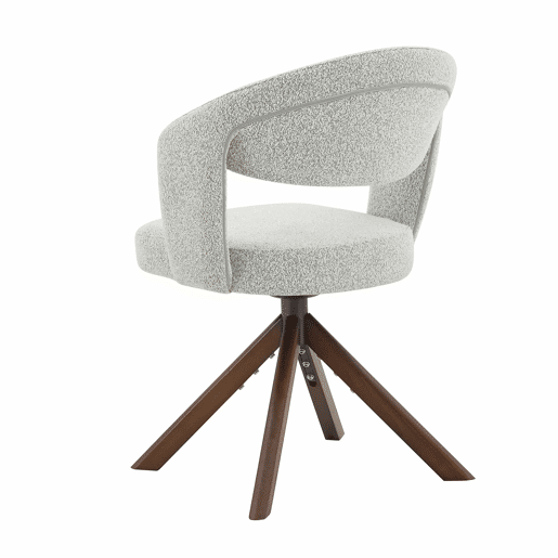 Conjunto de 2 cadeiras retro de luxo - Estrutura em tecido cinzento claro com pés em madeira maciça na cor nogueira, rotação silenciosa de 360° e encosto curvo