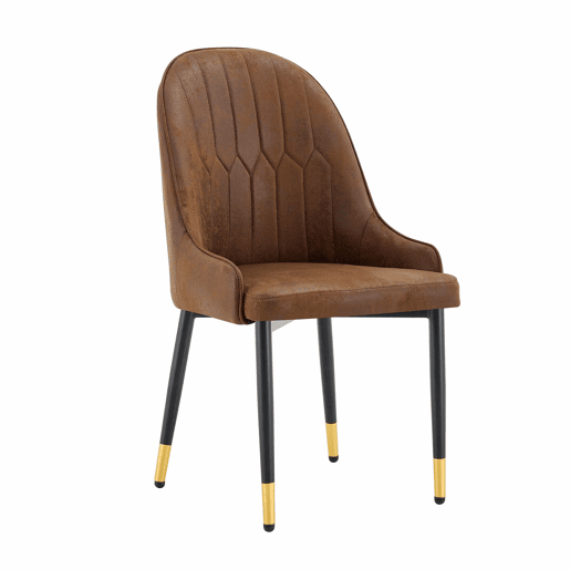 Conjunto de 2 cadeiras de jantar - sem dimensões especificadas - estofadas em tecido técnico castanho, encosto com padrão em forma de raio, estofamento espesso de alta elasticidade, estrutura metálica resistente - castanho e preto