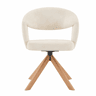 Conjunto de 2 cadeiras giratórias retro de luxo - Estrutura em tecido creme, pés em madeira, encosto curvo, rotação silenciosa de 360° - Branco, Madeira