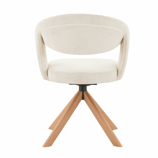 Conjunto de 2 cadeiras giratórias retro de luxo - Estrutura em tecido creme, pés em madeira, encosto curvo, rotação silenciosa de 360° - Branco, Madeira