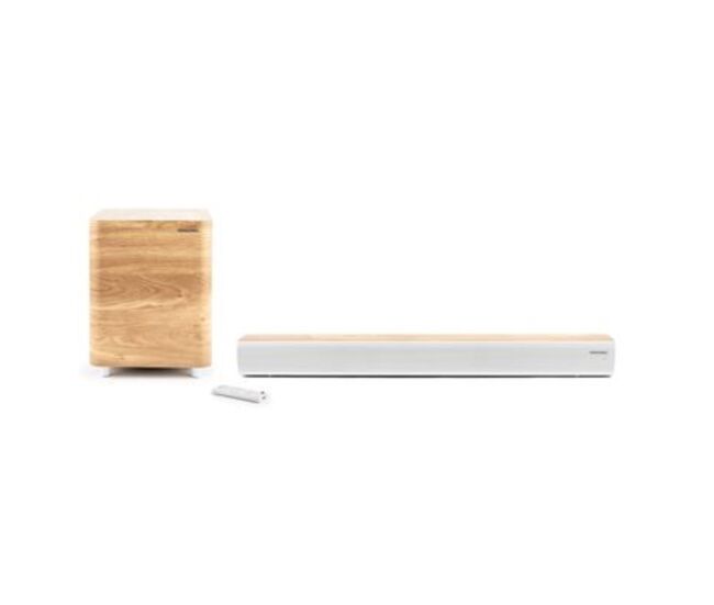 Barra de sonido bluetooth con subwoofer inalámbrico potencia músical 300w acabado madera/blanco