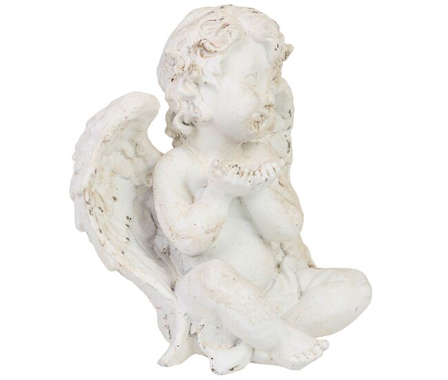 Figura decoración ángel de resina blanco 17x12x20h cm
