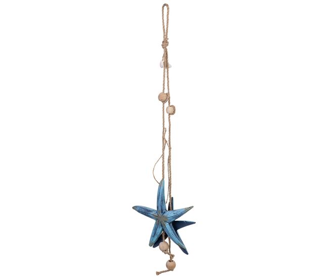 Movil de viento de madera azul 17x3x63h cm