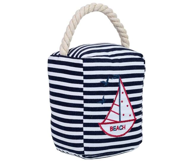 Tope de puerta de algodón con barco azul 14.5x10x5h cm