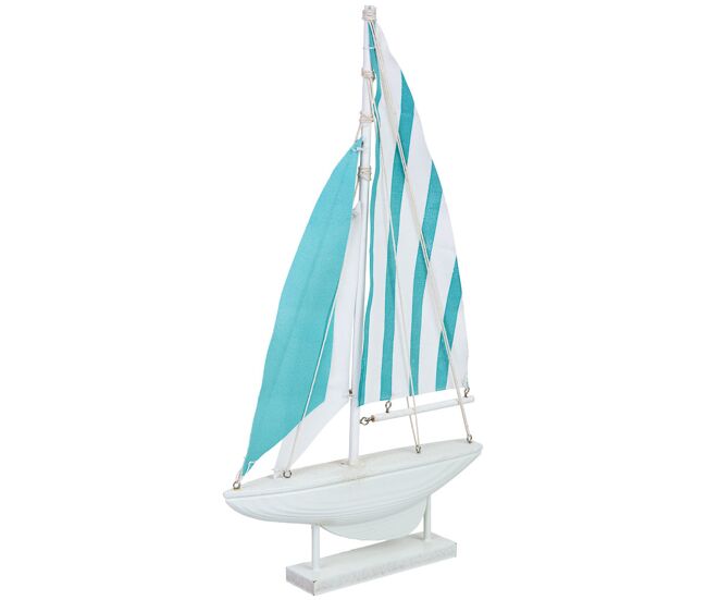 Figura de decoración barco de madera azul 24x4.5x45h cm