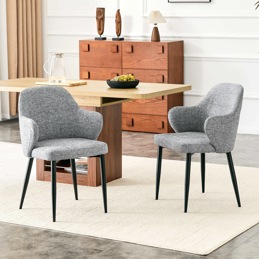 Conjunto de 2 cadeiras de jantar de 83 cm - Encosto envolvente - Cor preta, cinzenta