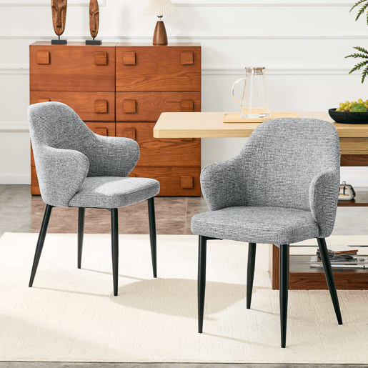 Conjunto de 2 cadeiras de jantar de 83 cm - Encosto envolvente - Cor preta, cinzenta