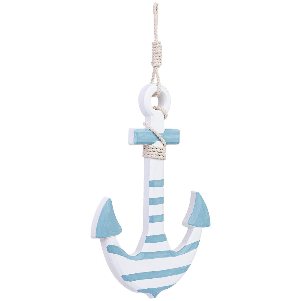 Figura de decoración colgante ancla de madera azul 32x60x2.5h cm