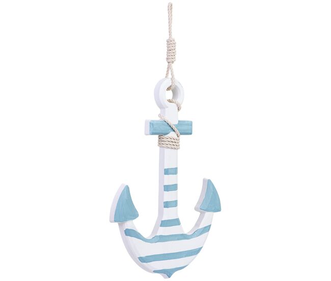 Figura de decoración colgante ancla de madera azul 32x60x2.5h cm
