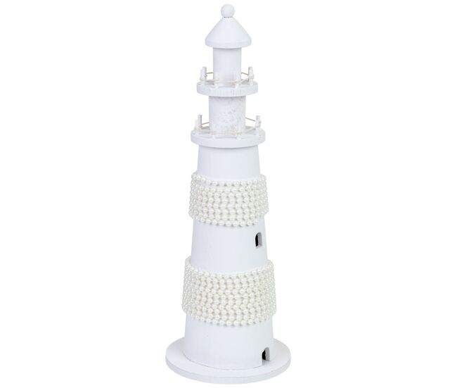 Figura de decoración faro de madera blanca 14x14x40 cm