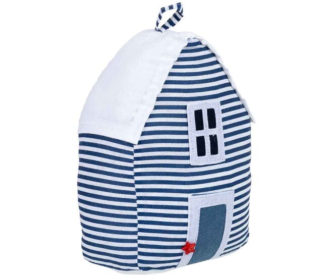 Tope de puerta casa de algodón azul 16x12x20h cm
